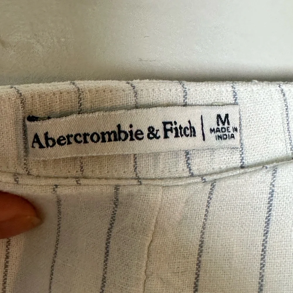 Abercrombie & Fitch Linen Blend Column Pinstripe Maxi Front Slit Skirt, Medium